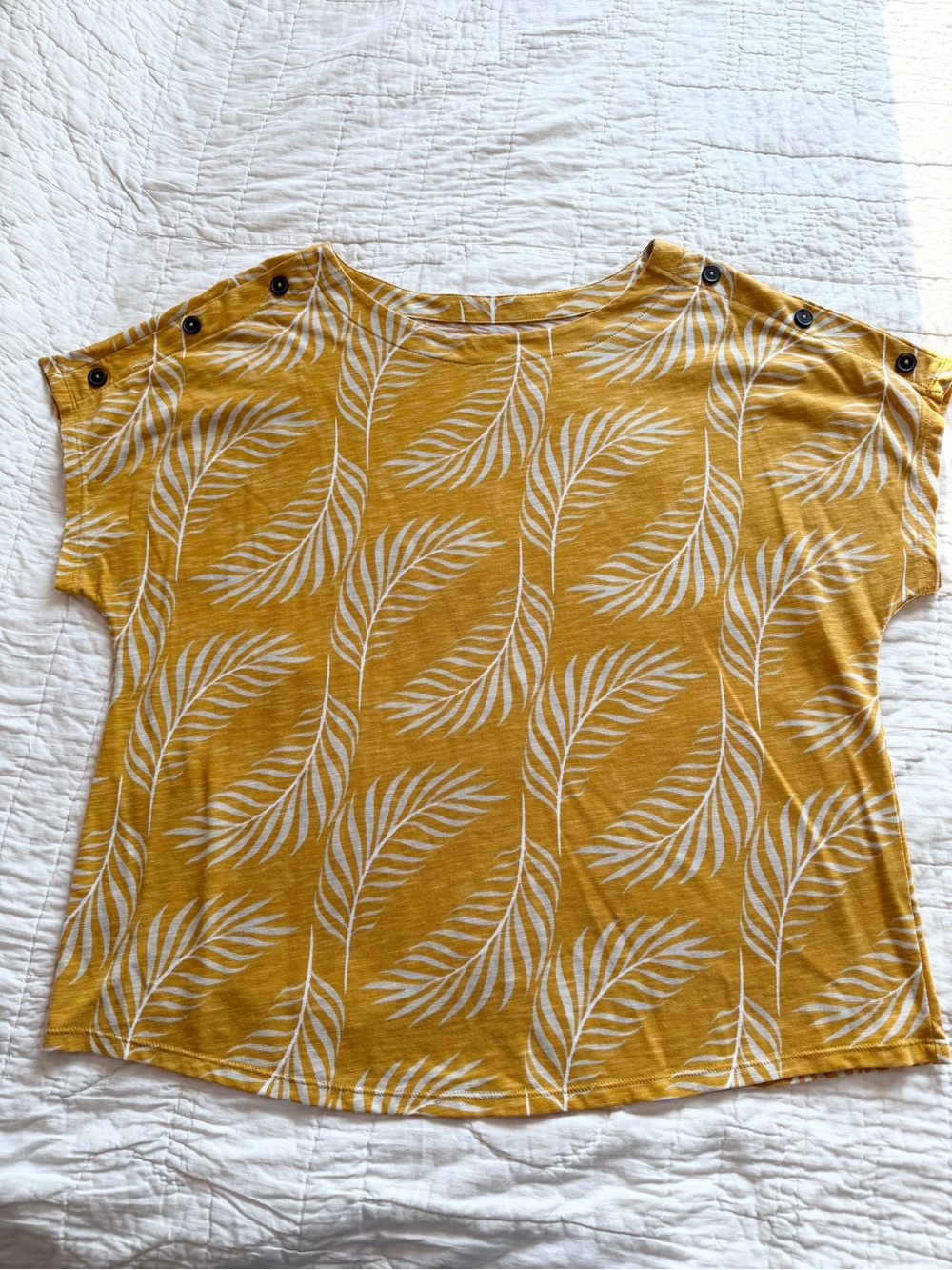 Women’s Gold Leaf Print Button-Shoulder Top